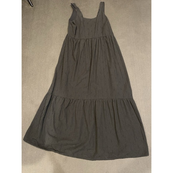 J Jill Women Size Medium Dress Tank Long Maxi Tiered Black Striped Smocked - Picture 1 of 6